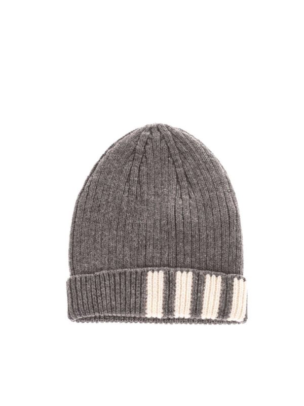 iKRIX THOM BROWNE: hats & caps - Striped ribbed cap in grey