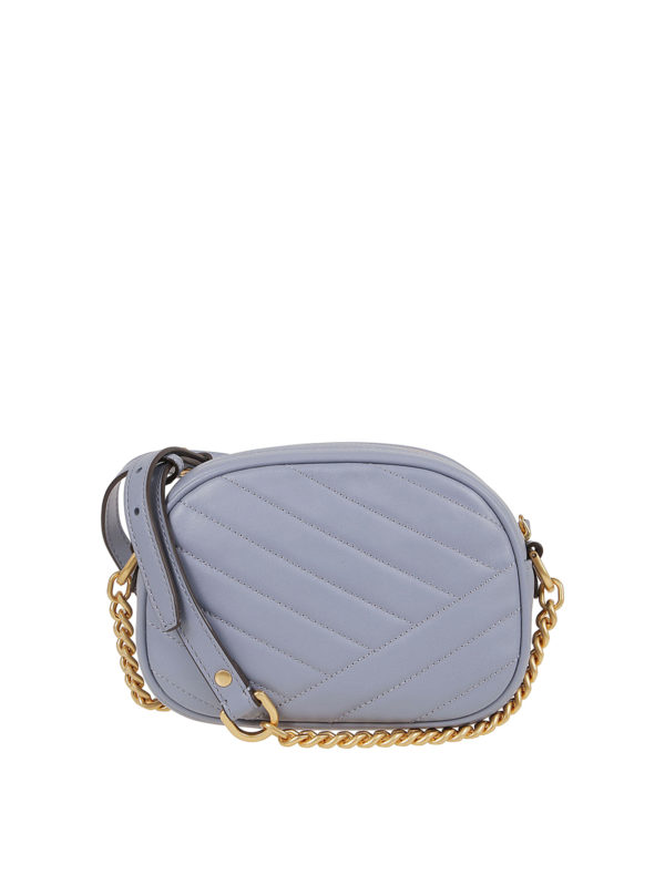 Tory Burch Kira Chevron Small Camera Bag in Cloud Blue Leather and