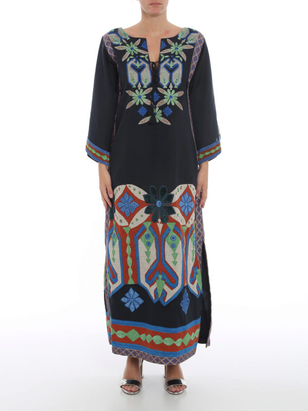tory burch embroidered boho dress Veronica Beard Ember Silk-Blend Maxi Dress | Blue Coast Multi