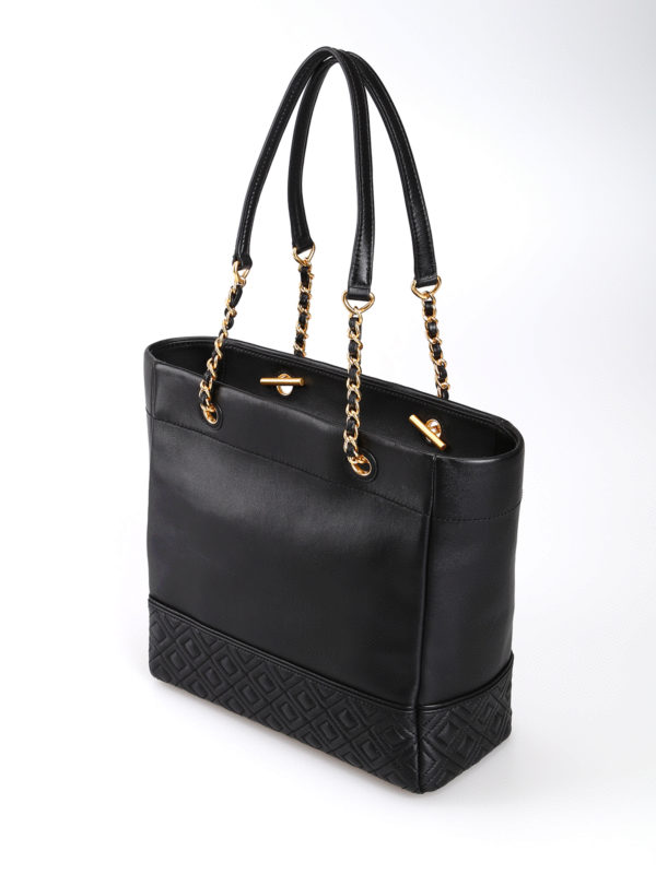 Totes bags Tory Burch - Fleming golden chain black leather tote