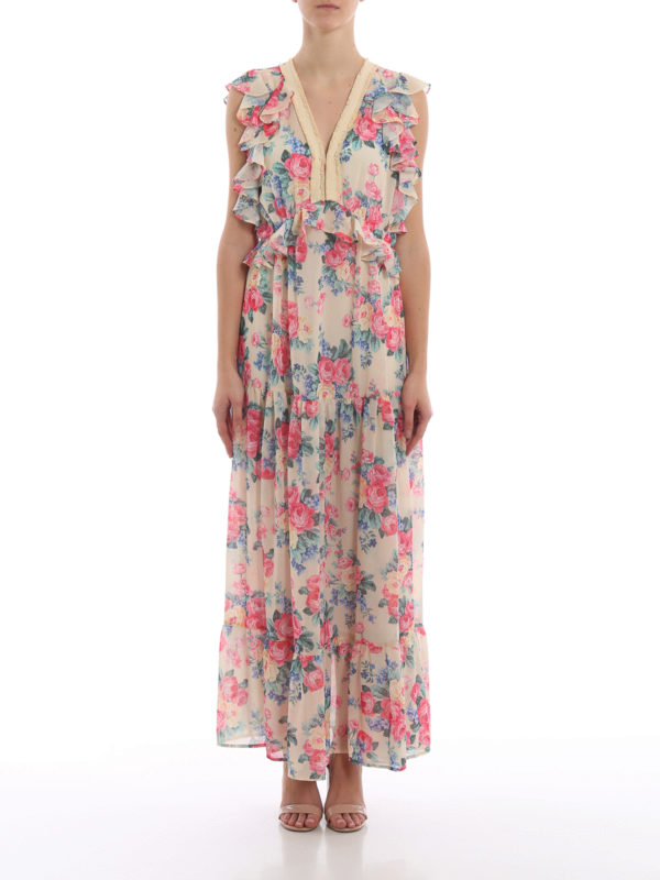 iKRIX TWINSET: maxi dresses - Flower print georgette ruffled maxi dress