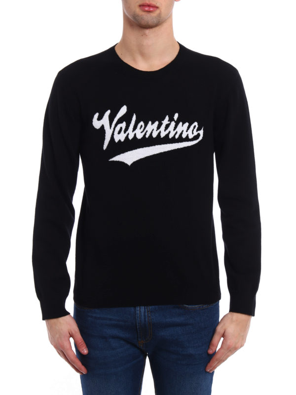 iKRIX VALENTINO: crew necks - Logo intarsia black wool sweater