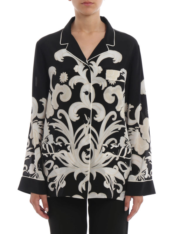 iKRIX VALENTINO: shirts - Phoenix print crepe de chine pyjama shirt