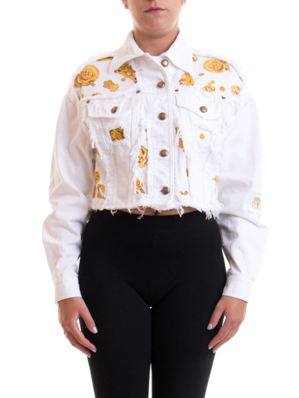 iKRIX Versace Jeans Couture: denim jacket - Patterned denim cropped jacket