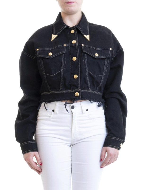 iKRIX VERSACE JEANS: denim jacket - Frayed denim cropped jacket