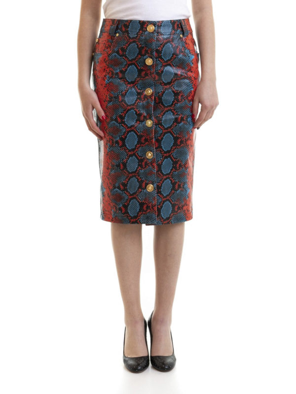 iKRIX VERSACE: leather skirts - Python print leather knee length skirt