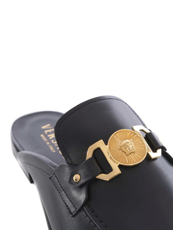 iKRIX VERSACE: mules shoes - Logo detailed brushed leather mules