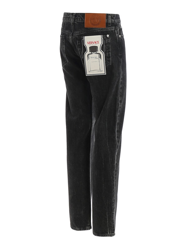 iKRIX VERSACE: straight leg jeans - Leather patch jeans