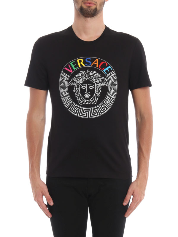 iKRIX VERSACE: t-shirts - Rainbow logo embroidery black Tee