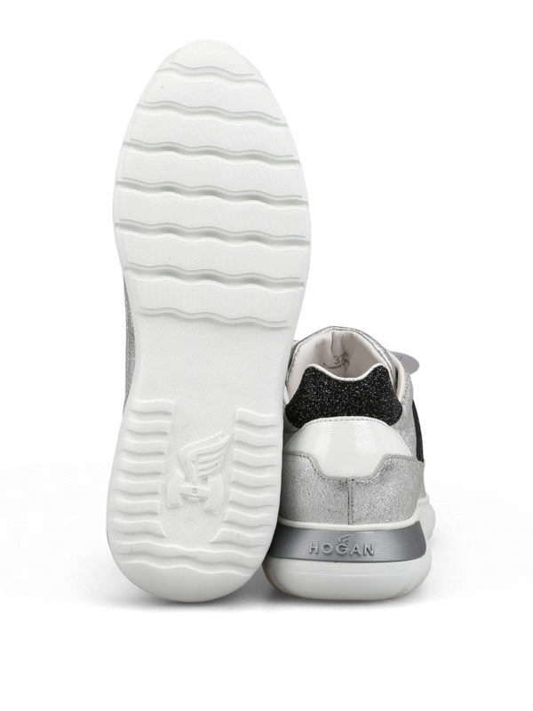 Interactive³ silver crackle leather sneakers shop online: HOGAN