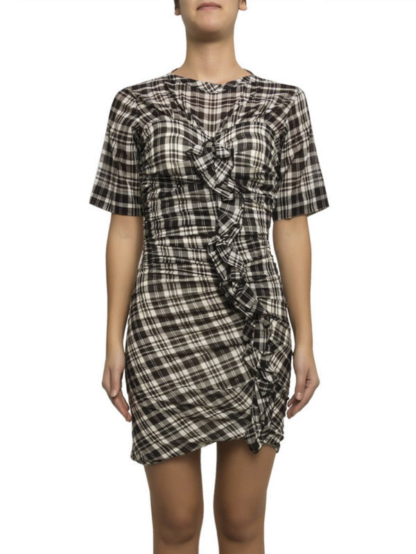 Isabel Marant Etoile: short dresses online - Ruched check cotton dress