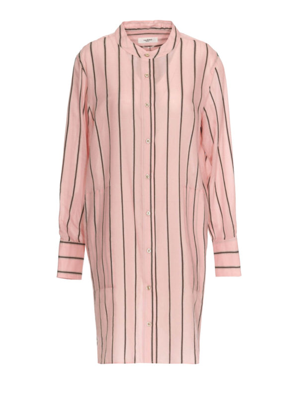Isabel Marant Etoile: shirts - Striped light pink cotton oversized shirt