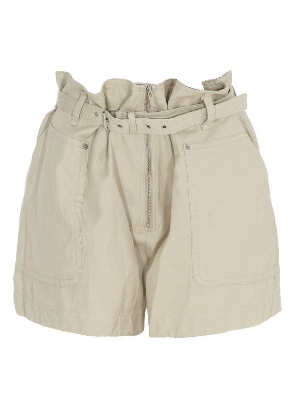 Isabel Marant Etoile: Trousers Shorts - Cotton-linen blend belted shorts