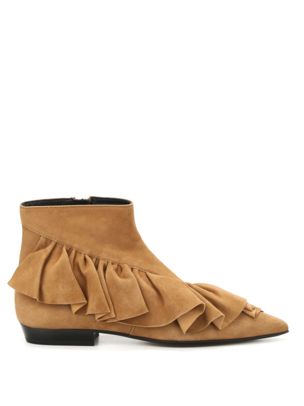 J.W. ANDERSON: ankle boots - Ruffle low heel suede booties