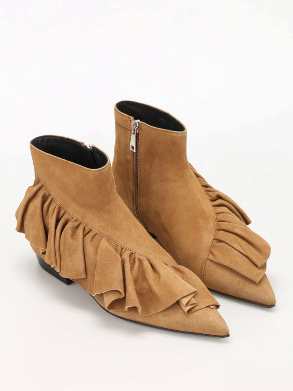 J.W. ANDERSON: ankle boots online - Ruffle low heel suede booties