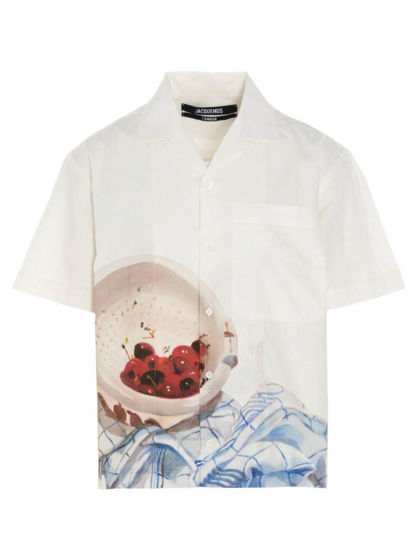 JACQUEMUS: shirts - Printed bwling shirt in white