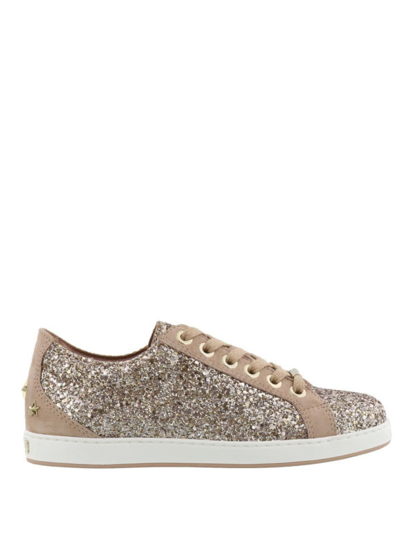 JIMMY CHOO: trainers - Cash suede glitter sneakers