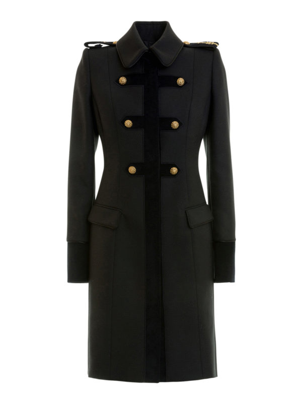 JUST CAVALLI: knee length coats - Army style gold button coat