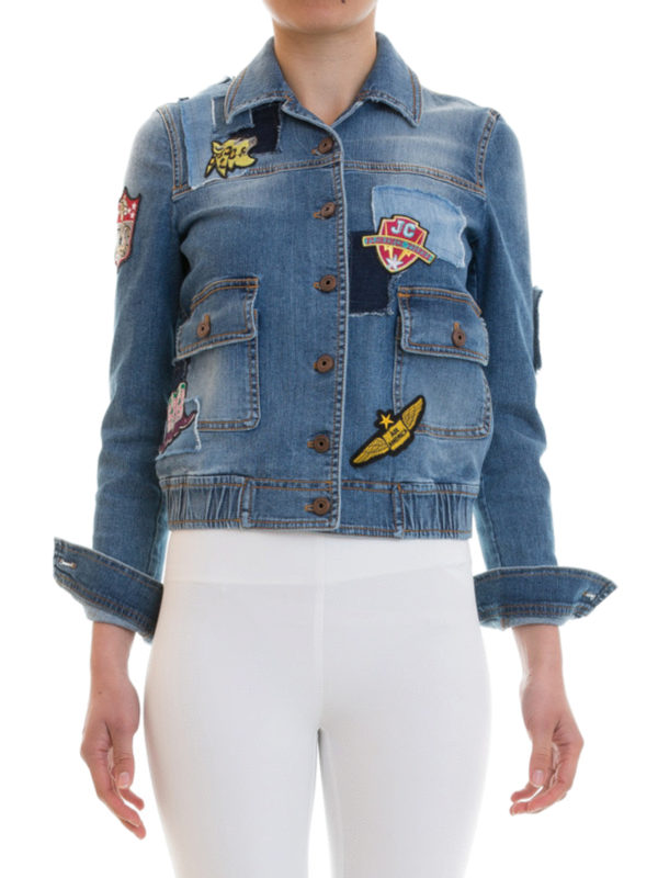 JUST CAVALLI: denim jacket online - Patch detailed denim jacket