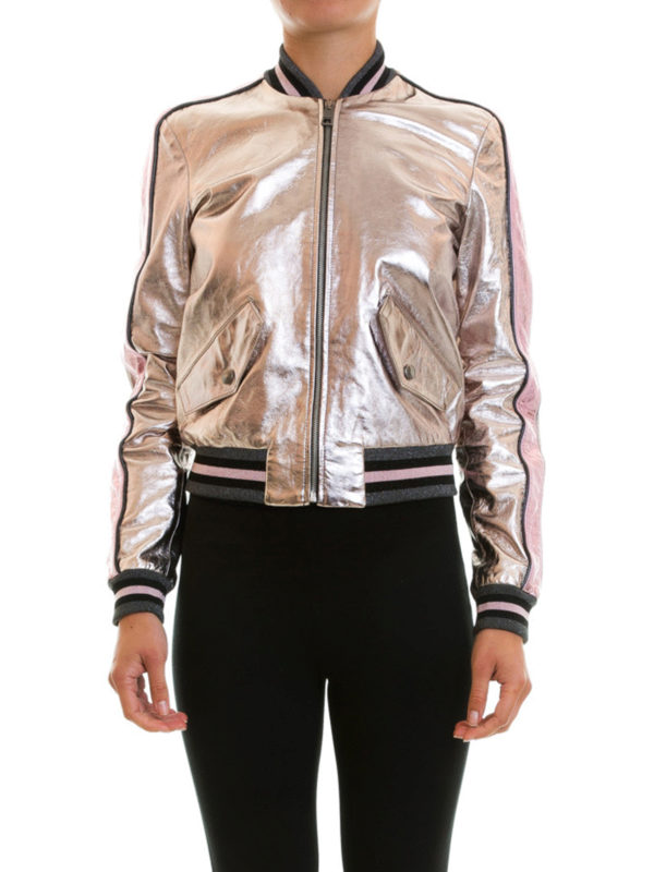 JUST CAVALLI: leather jacket online - Metallic leather bomber jacket