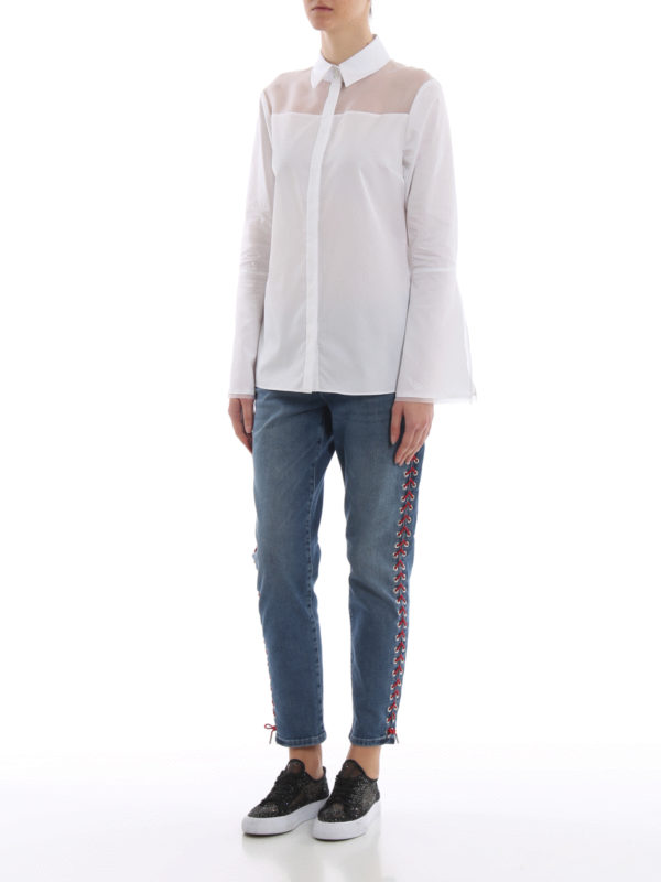 KARL LAGERFELD: shirts online - Sheer panel white cotton shirt