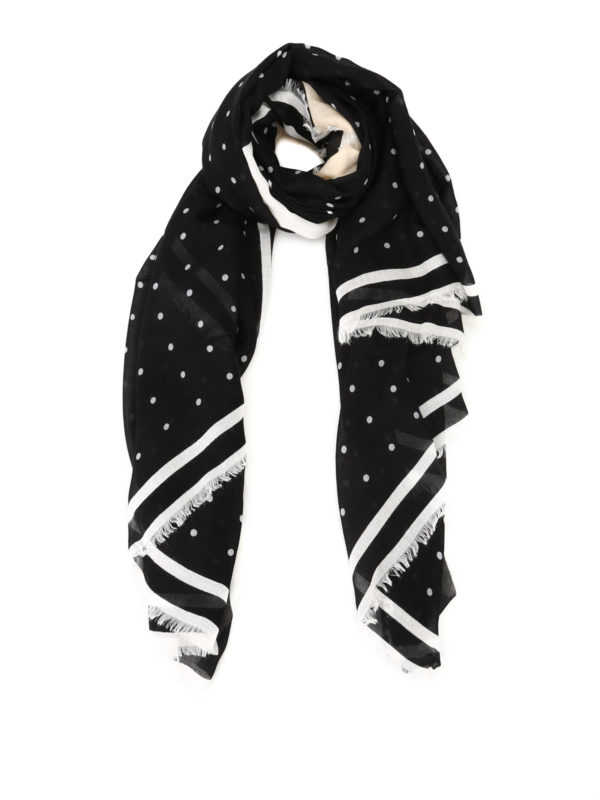 KARL LAGERFELD: scarves - K/Ikonik dotted silk blend scarf