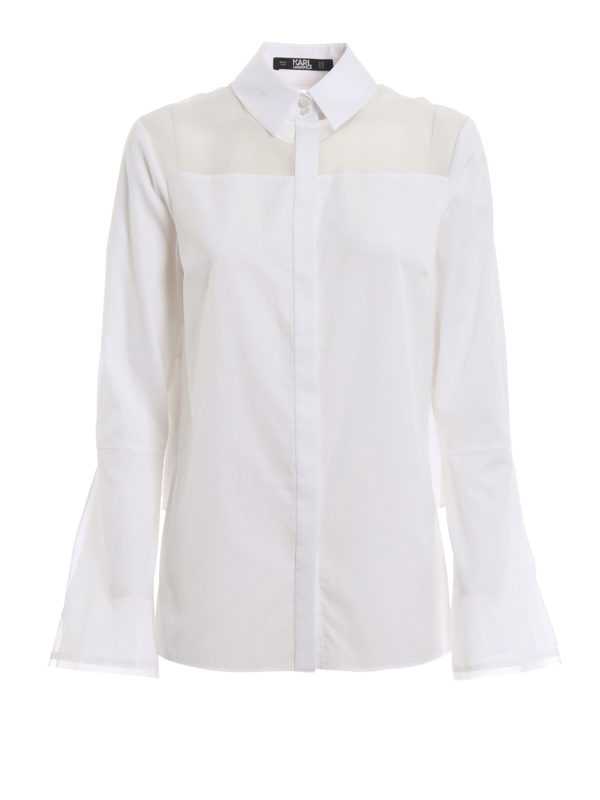 KARL LAGERFELD: shirts - Sheer panel white cotton shirt