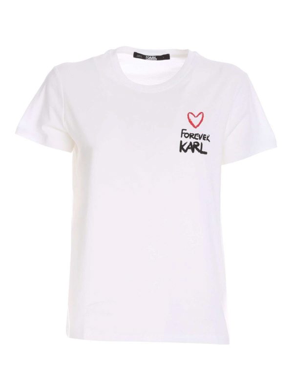 KARL LAGERFELD: t-shirts - Contrasting print T-shirt in white