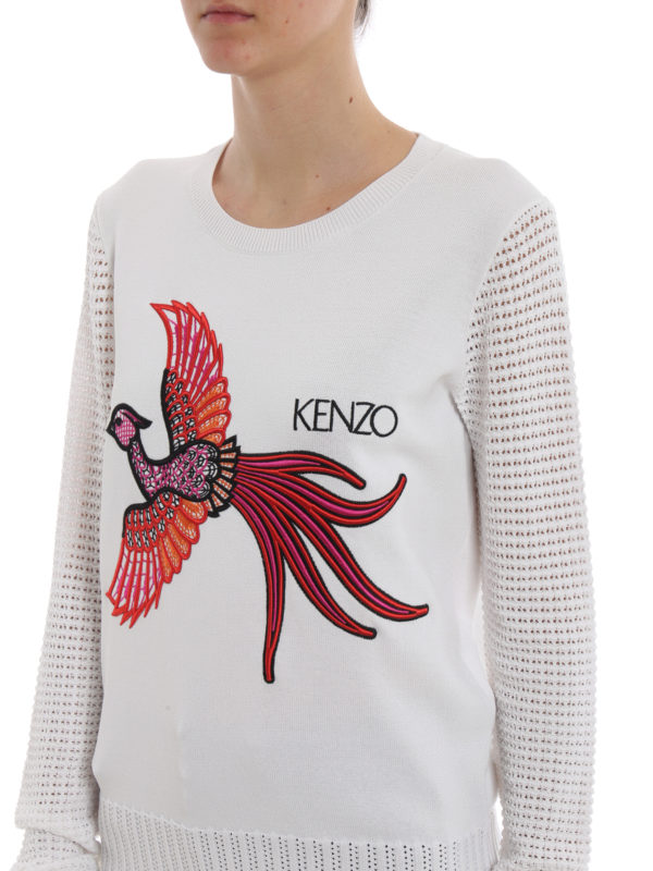 KENZO buy online Phoenix openwork sleeve white sweater