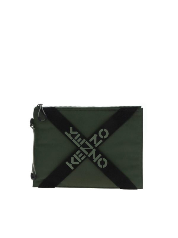 KENZO: clutches - Branded bands clutch bag in green