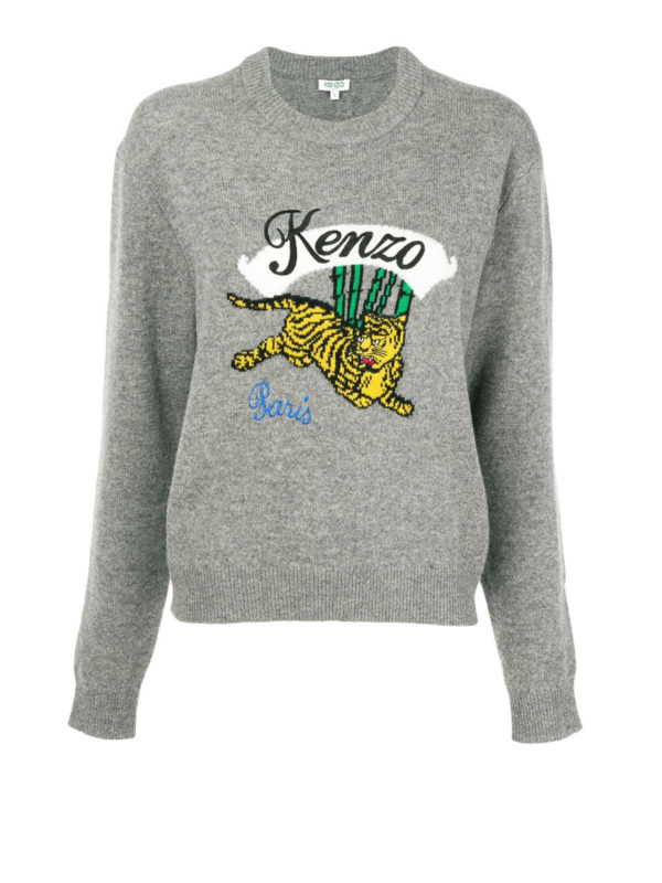 KENZO: Strickpullover mit Rundhalsausschnitt - Rundhalspullover - Grau