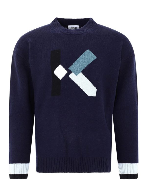 KENZO: Strickpullover mit Rundhalsausschnitt - Rundhalspullover - Blau