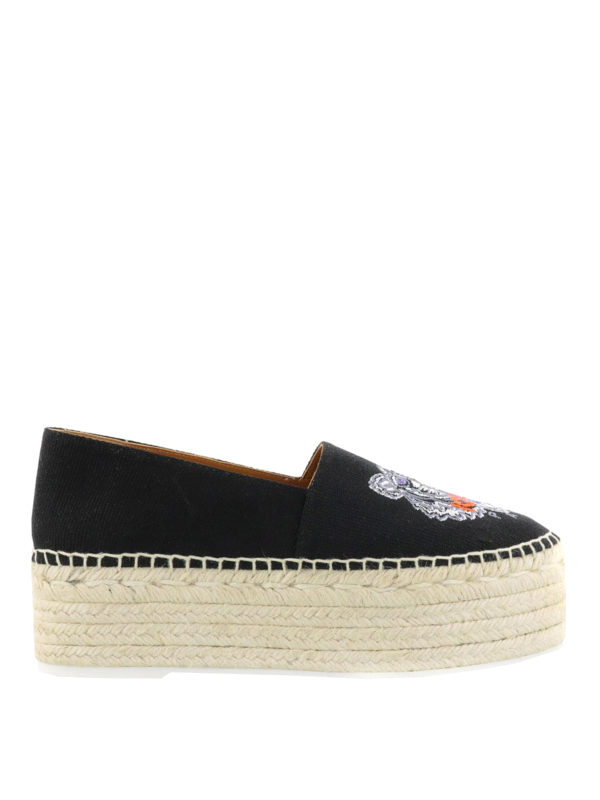 KENZO: espadrilles - Tiger platform black espadrilles