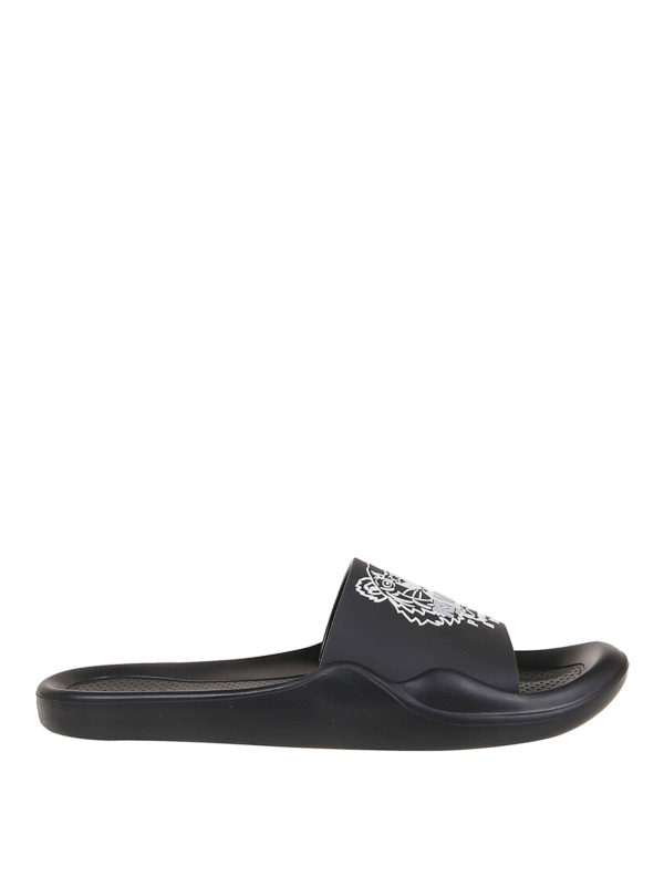 KENZO: flip flops - Tiger black pool sliders