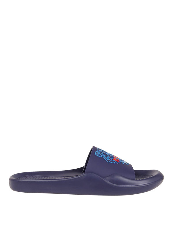 KENZO: flip flops - Tiger blue pool sliders