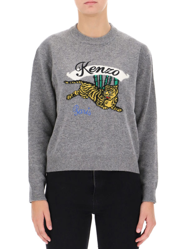 KENZO: Strickpullover mit Rundhalsausschnitt online - Rundhalspullover - Grau