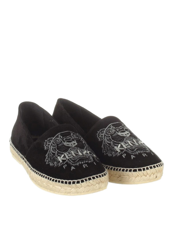 KENZO: espadrilles online - Tiger black suede espadrilles