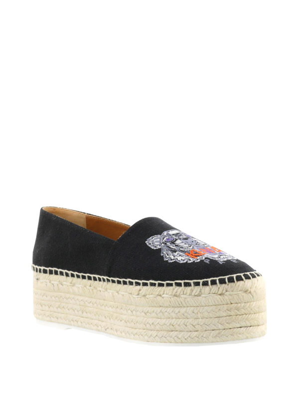 KENZO: espadrilles online - Tiger platform black espadrilles