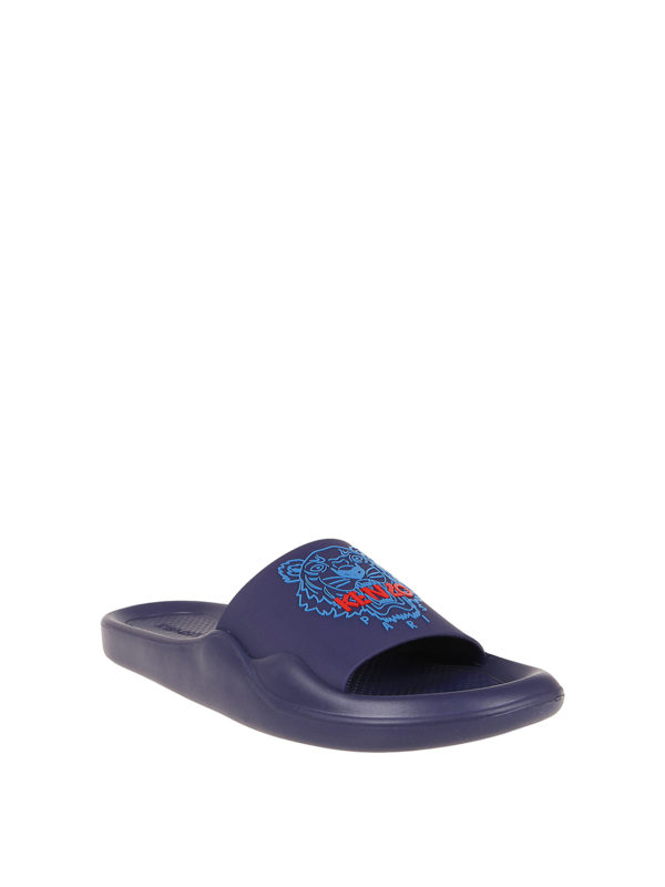 KENZO: flip flops online - Tiger blue pool sliders