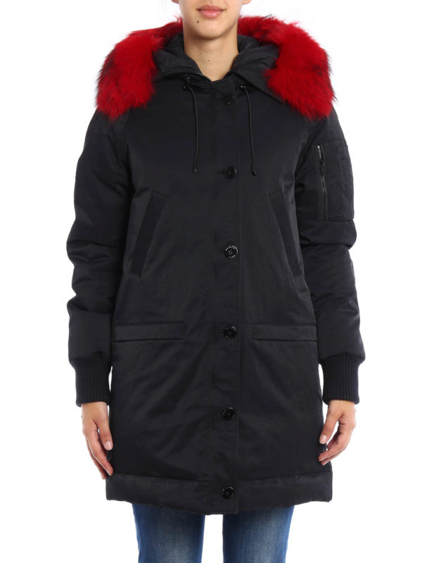 KENZO: parkas online - Colourful fur insert padded parka