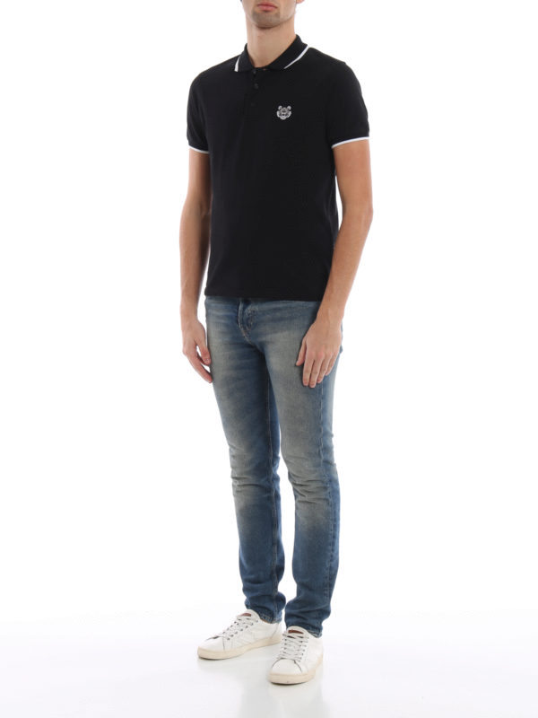 KENZO: polo shirts online - K Fit Tiger crest black cotton polo shirt