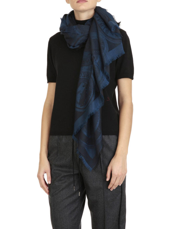 KENZO: スカーフ online - Jacquard silk and wool blend scarf
