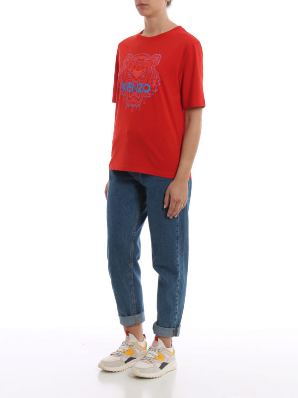 KENZO: t-shirts online - Bicolour Tiger print red T-shirt
