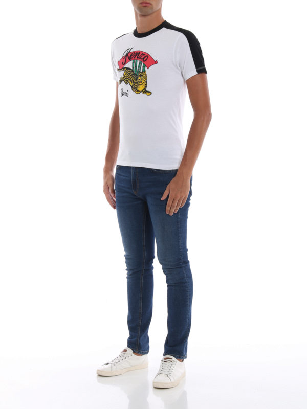 KENZO: t-shirts online - Kenzo Paris Tiger print white cotton T-shirt