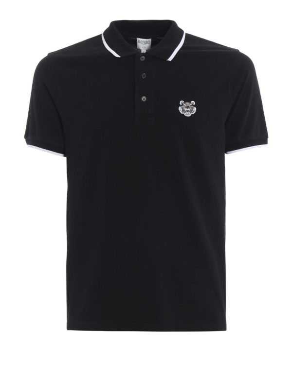 KENZO: polo shirts - K Fit Tiger crest black cotton polo shirt