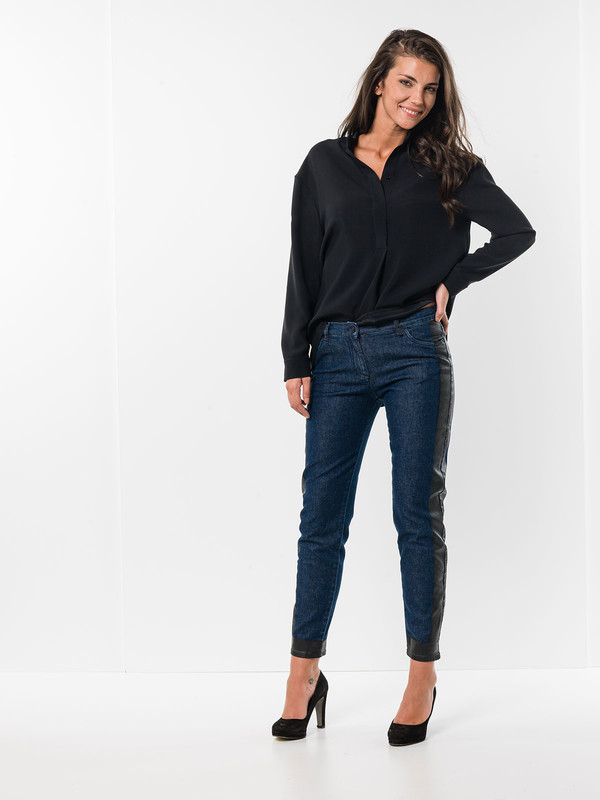 KENZO: straight leg jeans - Glossy black sideband denim jeans