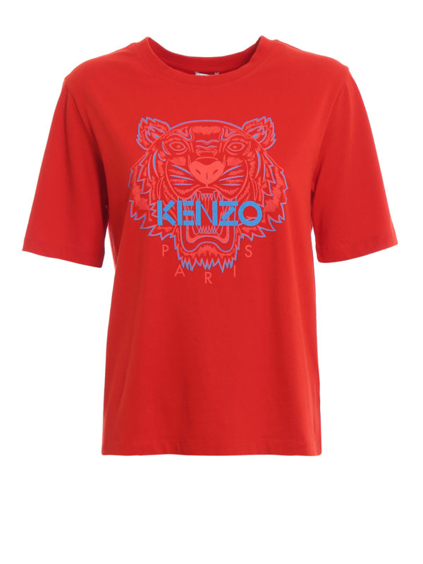KENZO: t-shirts - Bicolour Tiger print red T-shirt