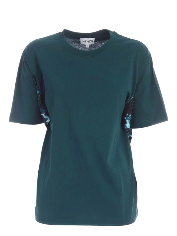 KENZO: t-shirts - Floral drapery T-shirt in green
