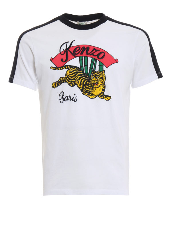 KENZO: t-shirts - Kenzo Paris Tiger print white cotton T-shirt
