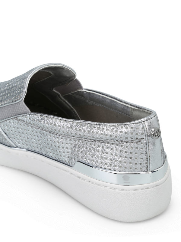 Kyle silver glitter slip-ons shop online: MICHAEL KORS